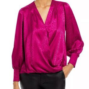 Chenault Satin Jacquard Crossover Blouse Large Dot textured Brand New